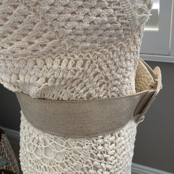 Vintage Metallic canvas snakeskin leather bone nude wide Waist Statement Belt - Picture 4 of 10